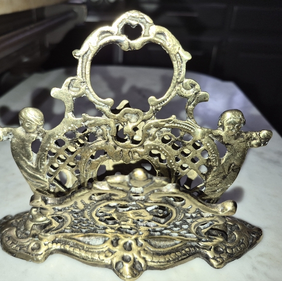Other - Vintage 1960s Brass Filigree Cherub Bill Letter Napkin Holder Organizer MCM